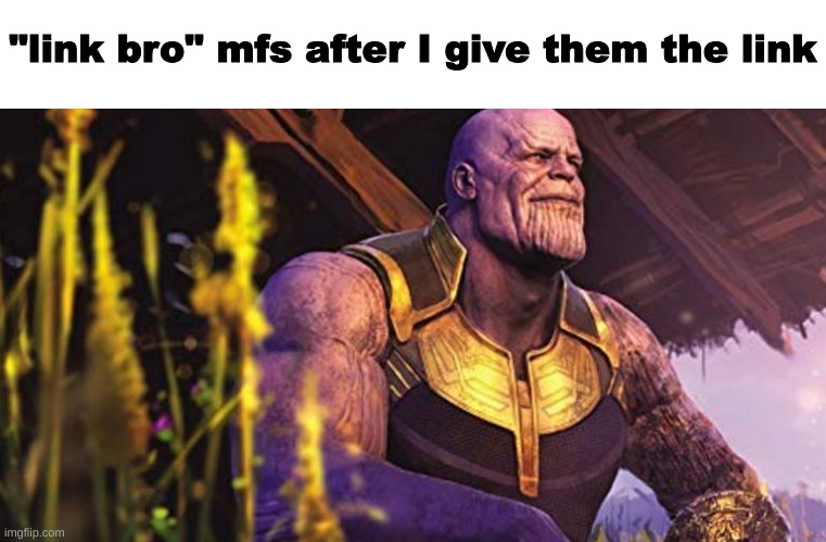 Thanos Sitting Infinity War | "link bro" mfs after I give them the link | image tagged in thanos sitting infinity war | made w/ Imgflip meme maker
