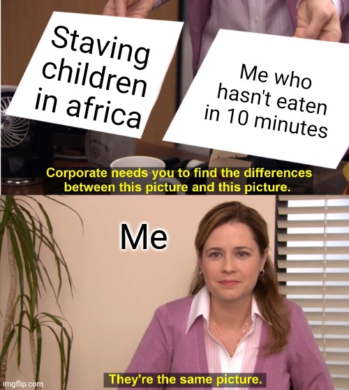 honestly tho | Staving children in africa; Me who hasn't eaten in 10 minutes; Me | image tagged in memes,they're the same picture | made w/ Imgflip meme maker