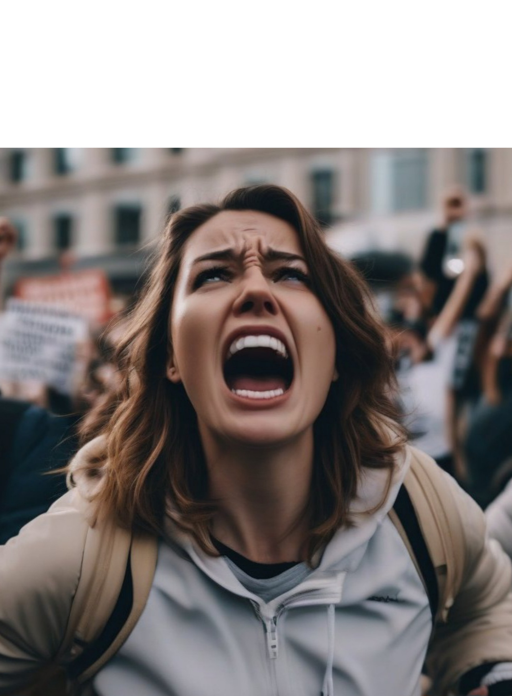 High Quality Dissatisfied Female Protester Blank Meme Template