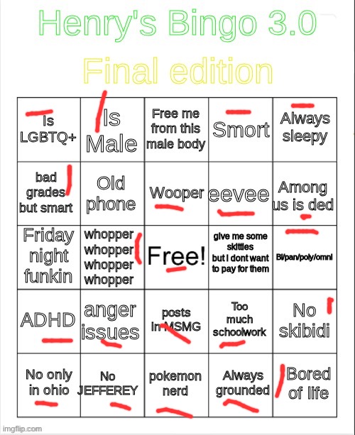 Henry's Bingo 3 | image tagged in henry's bingo 3 | made w/ Imgflip meme maker