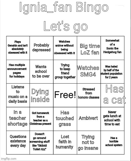 Ignia_fan bingo | image tagged in ignia_fan bingo | made w/ Imgflip meme maker