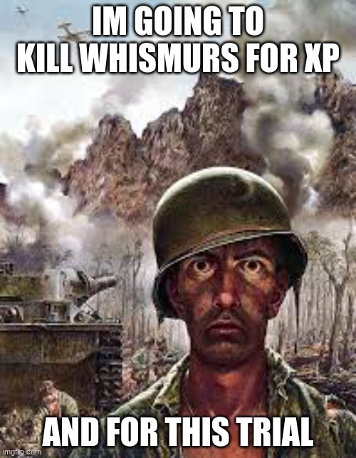 Thousand Yard Stare | IM GOING TO KILL WHISMURS FOR XP; AND FOR THIS TRIAL | image tagged in thousand yard stare | made w/ Imgflip meme maker