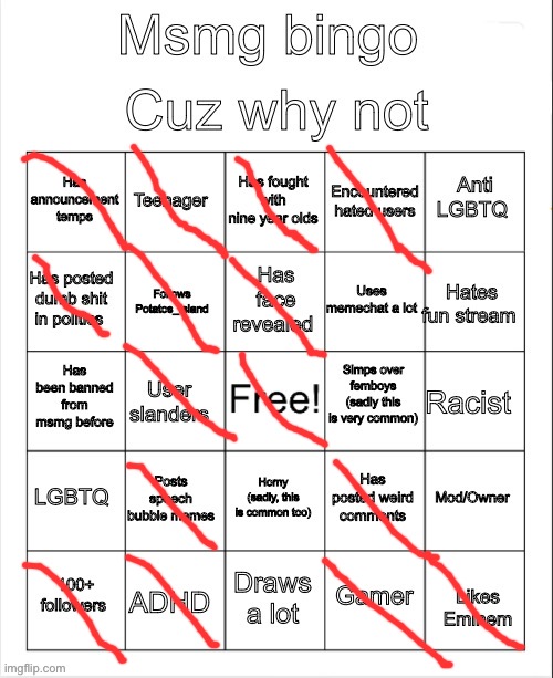 New bingo | image tagged in msmg bingo by clone_trooper | made w/ Imgflip meme maker