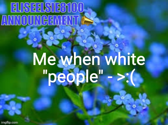 EliseElsie8100 Announcement | Me when white "people" - >:( | image tagged in eliseelsie8100 announcement | made w/ Imgflip meme maker