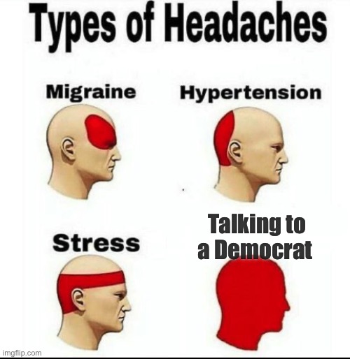 Democrats are right | Talking to a Democrat | image tagged in types of headaches meme | made w/ Imgflip meme maker