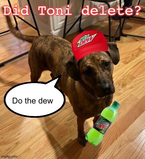 Do the dew | Did Toni delete? | image tagged in do the dew | made w/ Imgflip meme maker