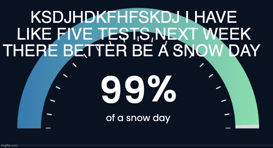 I AM NOT READY | KSDJHDKFHFSKDJ I HAVE LIKE FIVE TESTS NEXT WEEK THERE BETTER BE A SNOW DAY | made w/ Imgflip meme maker