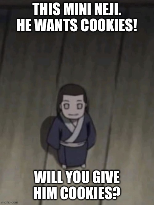 Mini neji | THIS MINI NEJI. HE WANTS COOKIES! WILL YOU GIVE HIM COOKIES? | image tagged in mini neji | made w/ Imgflip meme maker