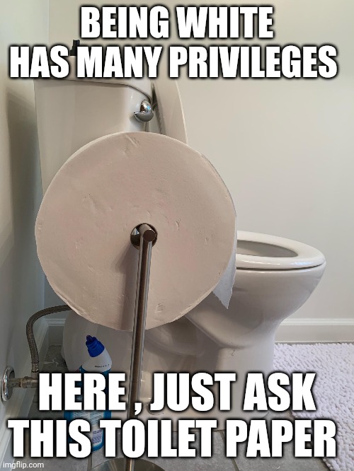 white privilege meme | BEING WHITE HAS MANY PRIVILEGES; HERE , JUST ASK THIS TOILET PAPER | image tagged in white privilege | made w/ Imgflip meme maker