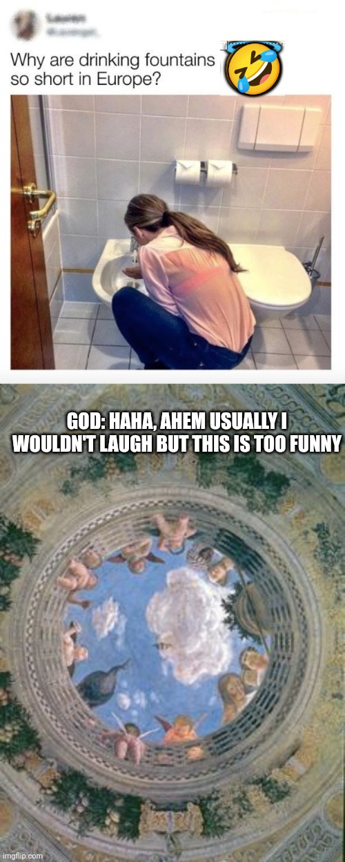 even God cracked up at this | 🤣; GOD: HAHA, AHEM USUALLY I WOULDN'T LAUGH BUT THIS IS TOO FUNNY | image tagged in memes,god,anonymous meme week,funny | made w/ Imgflip meme maker