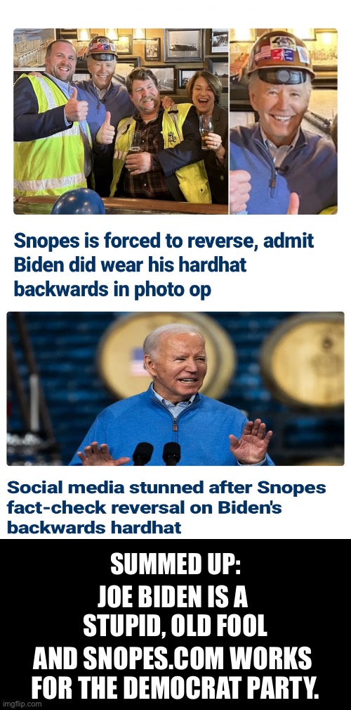 Beware of the Fake News outlets! | SUMMED UP:; JOE BIDEN IS A 
STUPID, OLD FOOL; AND SNOPES.COM WORKS 
FOR THE DEMOCRAT PARTY. | image tagged in joe biden,biden,democrat party,fake news,msm lies,msm | made w/ Imgflip meme maker