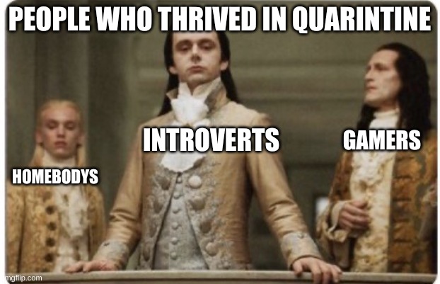 Introverts will rule quarintine | PEOPLE WHO THRIVED IN QUARINTINE; GAMERS; INTROVERTS; HOMEBODYS | image tagged in superior royalty | made w/ Imgflip meme maker
