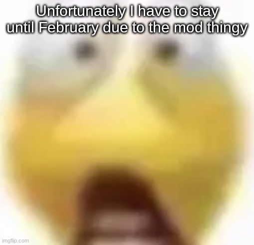 Shocked | Unfortunately I have to stay until February due to the mod thingy | image tagged in shocked | made w/ Imgflip meme maker