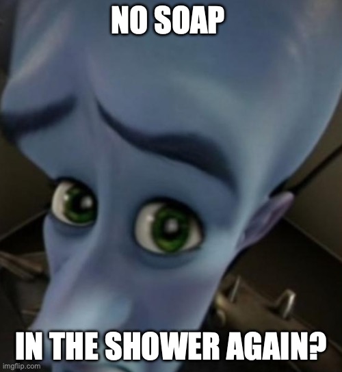 Megamind no bitches | NO SOAP; IN THE SHOWER AGAIN? | image tagged in megamind no bitches | made w/ Imgflip meme maker