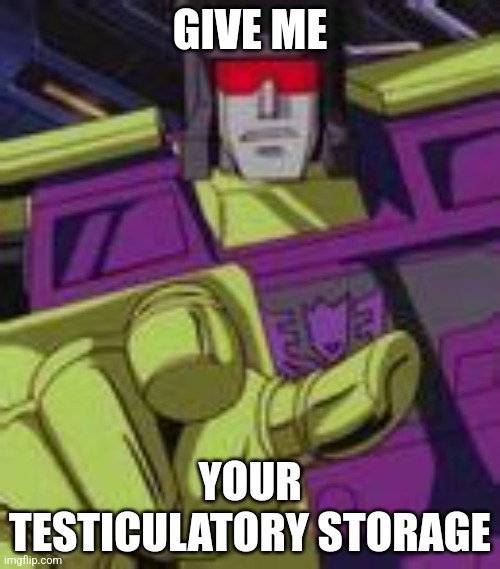 GIVE ME; YOUR TESTICULATORY STORAGE | made w/ Imgflip meme maker