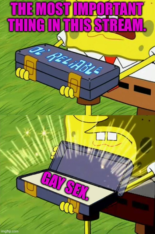 Oh yeaaaa | THE MOST IMPORTANT THING IN THIS STREAM. GAY SEX. | image tagged in ol' reliable | made w/ Imgflip meme maker