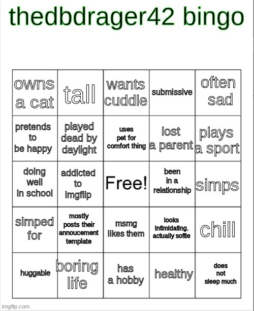 its a template now | image tagged in thedbdrager42 bingo | made w/ Imgflip meme maker