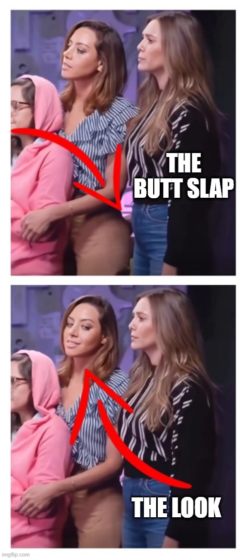 What's going on here? ;-) | THE BUTT SLAP; THE LOOK | image tagged in avengers,slap,grab,playing,flirting,seriously | made w/ Imgflip meme maker