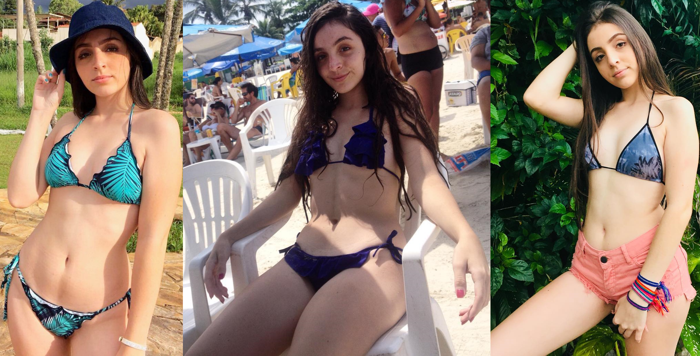 Teen in bikini showing her sexy midriff. Blank Meme Template