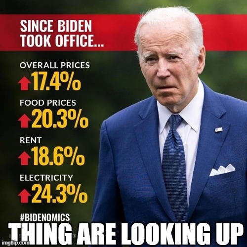 Things are looking up! | THING ARE LOOKING UP | image tagged in fjb,joe biden,biden,economy,economics,inflation | made w/ Imgflip meme maker