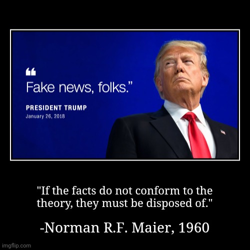 Maier's career was destroyed in 1929 when other doctors accused him of "fake research." | "If the facts do not conform to the
theory, they must be disposed of." | -Norman R.F. Maier, 1960 | image tagged in funny,demotivationals,history,repeat,denial | made w/ Imgflip demotivational maker