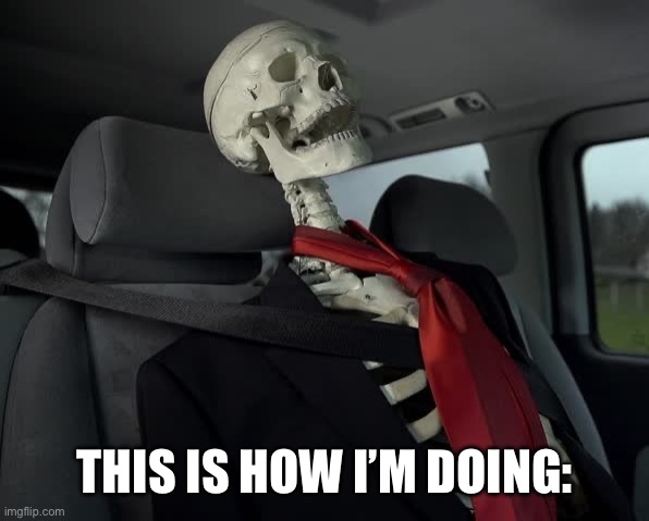 waiting sceleton in car | THIS IS HOW I’M DOING: | image tagged in waiting sceleton in car | made w/ Imgflip meme maker