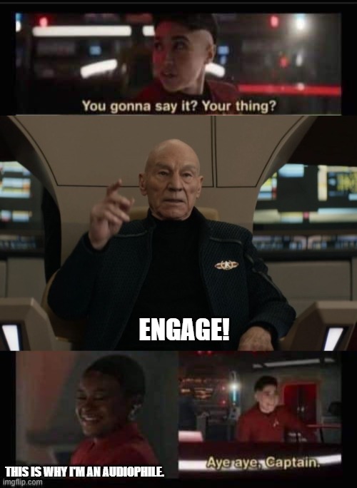 Engaging | ENGAGE! THIS IS WHY I'M AN AUDIOPHILE. | image tagged in picard,star trek | made w/ Imgflip meme maker
