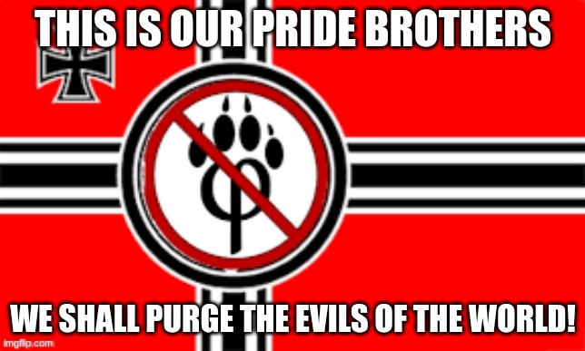 Hi guys im one of the new mods :D Also, WE SHALL DESTROY ALL THE FURRIES! | THIS IS OUR PRIDE BROTHERS; WE SHALL PURGE THE EVILS OF THE WORLD! | image tagged in anti furry flag,we shall purge them all | made w/ Imgflip meme maker