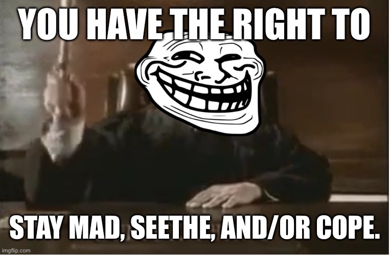No, I am not making it a template | YOU HAVE THE RIGHT TO; STAY MAD, SEETHE, AND/OR COPE. | made w/ Imgflip meme maker