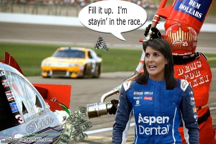 Nikki Haley fueled by Democrat donors and voters due to their fear of Donald Trump | image tagged in warmonger,nikki haley,supported by democrats,because they fear donald trump | made w/ Imgflip meme maker