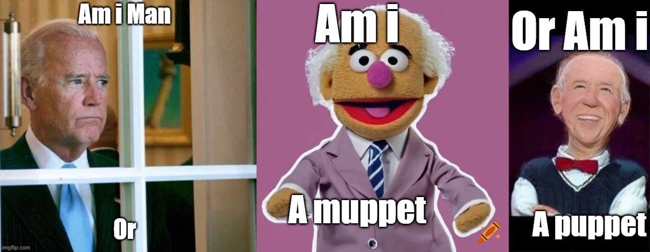 I think joe himself doesn't even know WHAT  he is | Am i; Or Am i; Am i Man; A muppet; Or; A puppet | image tagged in sad joe biden,muppets,puppet,walter | made w/ Imgflip meme maker