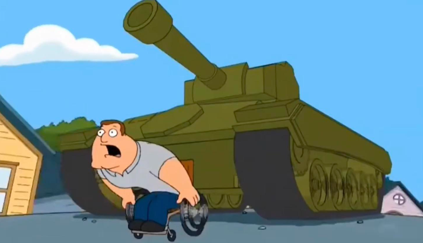 Joe Gets Chased By A Tank Blank Meme Template
