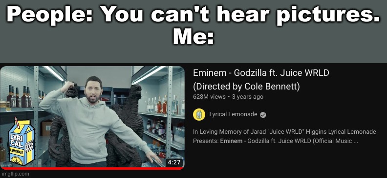 People: You can't hear pictures.
Me: | made w/ Imgflip meme maker