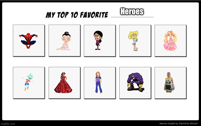 Brandon's Top 10 Favorite Heroes | Heroes | image tagged in my top 10,heroes,the loud house,lori loud,ronnie anne santiago,spiderman | made w/ Imgflip meme maker