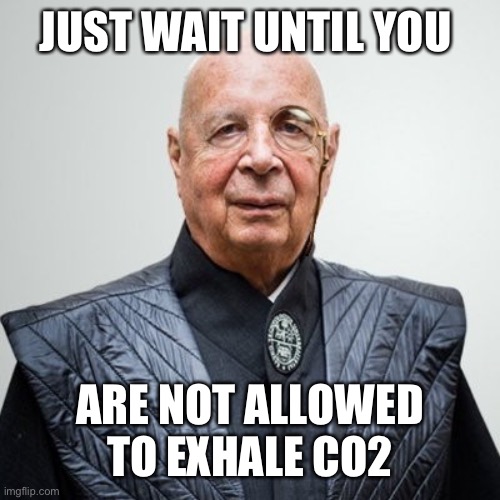 Klaus Schwab | JUST WAIT UNTIL YOU ARE NOT ALLOWED TO EXHALE CO2 | image tagged in klaus schwab | made w/ Imgflip meme maker