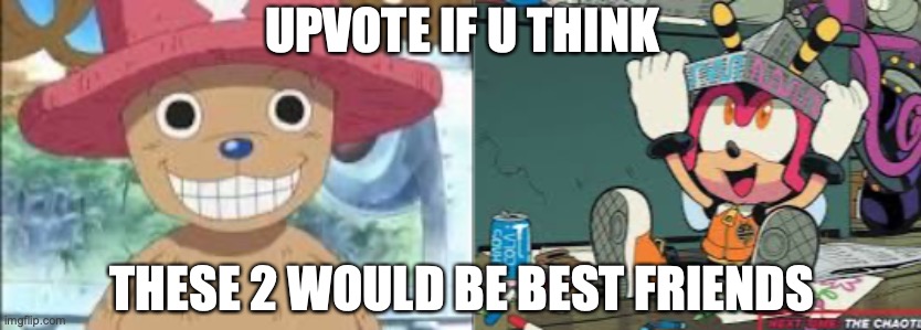 UPVOTE IF U THINK; THESE 2 WOULD BE BEST FRIENDS | image tagged in chopper smiling,charmy bee | made w/ Imgflip meme maker