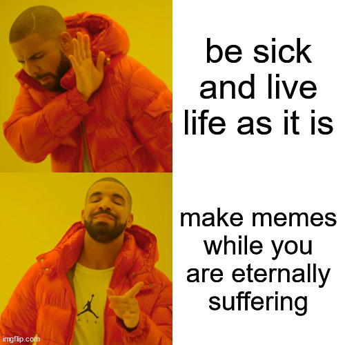 Drake Hotline Bling Meme | be sick and live life as it is make memes while you are eternally suffering | image tagged in memes,drake hotline bling | made w/ Imgflip meme maker