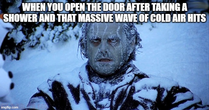 AHHHHJFABFBFAFSQWEA | WHEN YOU OPEN THE DOOR AFTER TAKING A SHOWER AND THAT MASSIVE WAVE OF COLD AIR HITS | image tagged in freezing cold | made w/ Imgflip meme maker