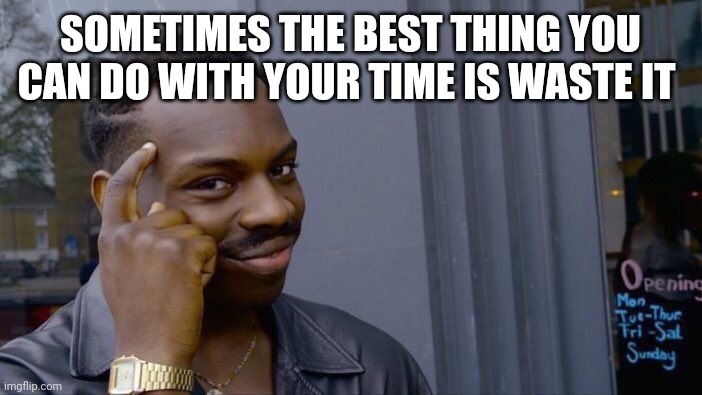 Roll Safe Think About It Meme | SOMETIMES THE BEST THING YOU CAN DO WITH YOUR TIME IS WASTE IT | image tagged in memes,roll safe think about it | made w/ Imgflip meme maker