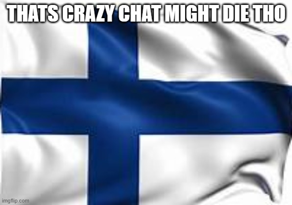 finland flag | THATS CRAZY CHAT MIGHT DIE THO | image tagged in finland flag | made w/ Imgflip meme maker