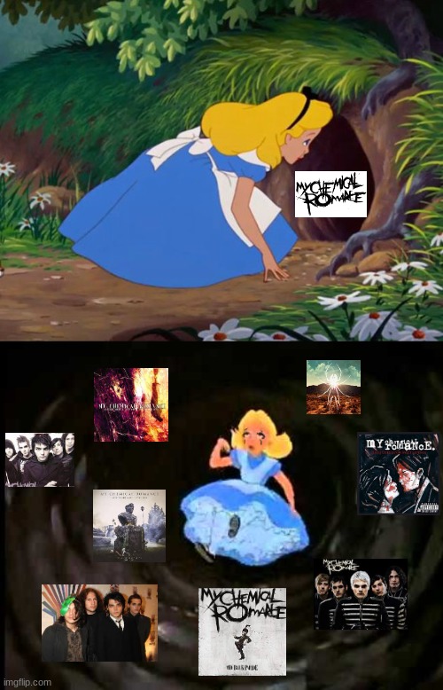 titles take effort | image tagged in alice in wonderland,mcr,my chemical romance,emo | made w/ Imgflip meme maker