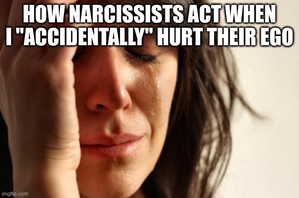 They need to chill | HOW NARCISSISTS ACT WHEN I "ACCIDENTALLY" HURT THEIR EGO | image tagged in memes,first world problems | made w/ Imgflip meme maker