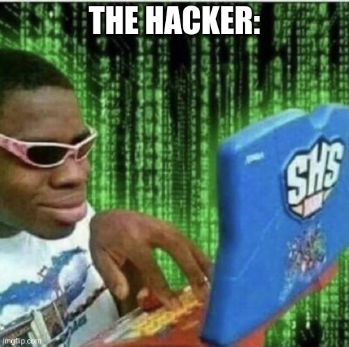 :) | THE HACKER: | image tagged in ryan beckford | made w/ Imgflip meme maker