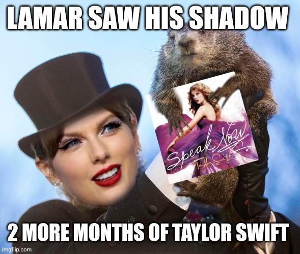 Groundhog | LAMAR SAW HIS SHADOW; 2 MORE MONTHS OF TAYLOR SWIFT | image tagged in taylor swift | made w/ Imgflip meme maker