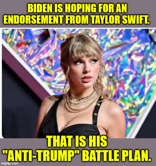 The Biden secret strategy to win 2024 election... besides cheating... | BIDEN IS HOPING FOR AN ENDORSEMENT FROM TAYLOR SWIFT. THAT IS HIS "ANTI-TRUMP" BATTLE PLAN. | image tagged in biden election campaign,stategy,taylor swift,the cult follows her every lead | made w/ Imgflip meme maker