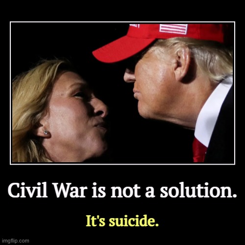 Civil War is not a solution. | It's suicide. | image tagged in funny,demotivationals,civil war,suicide,maga,idiots | made w/ Imgflip demotivational maker