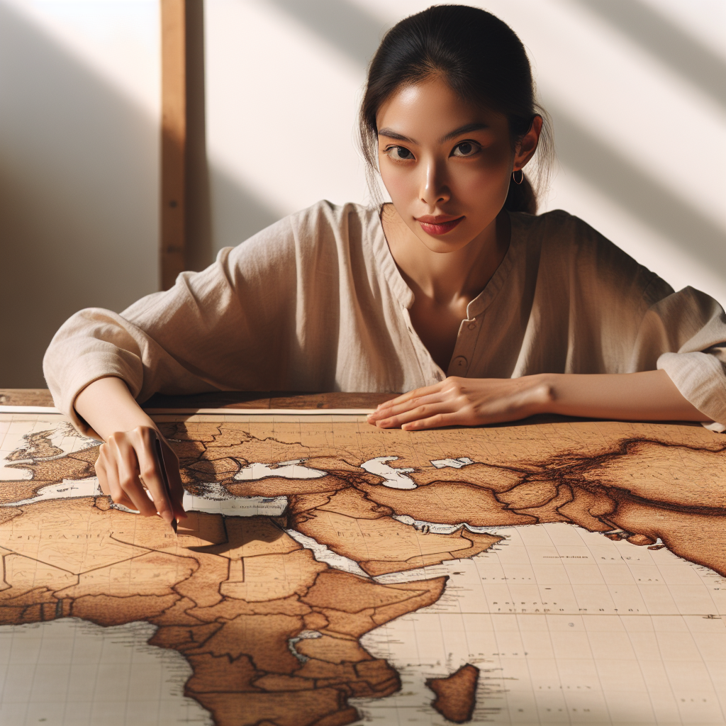 A woman staring at a blank map of the middle east Blank Meme Template