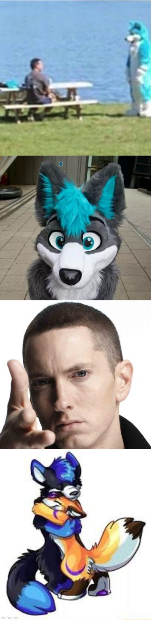 image tagged in furry staring,furry,eminem video game logic,furry hugs | made w/ Imgflip meme maker