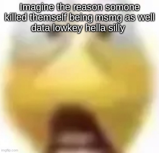 Cause of Death: Meme website | Imagine the reason somone killed themself being msmg as well
data lowkey hella silly | image tagged in shocked | made w/ Imgflip meme maker