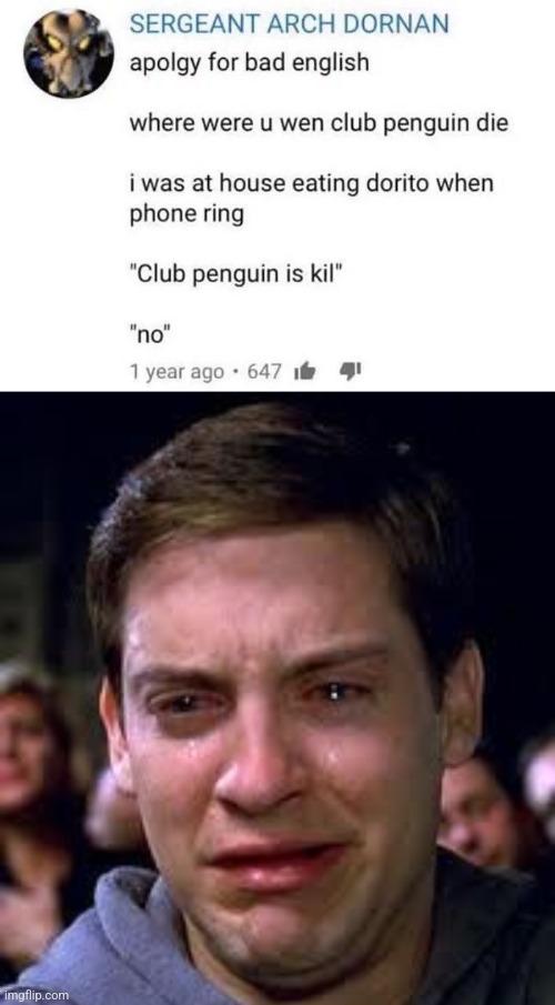 image tagged in crying spiderman | made w/ Imgflip meme maker